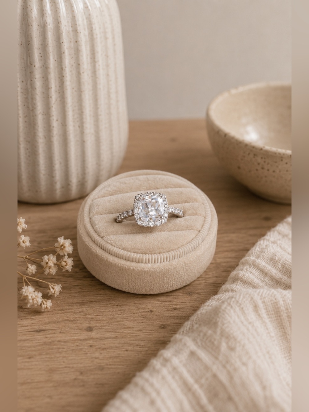 Classic Cushion Halo Engagement Ring in Silver with Clear Center Stone